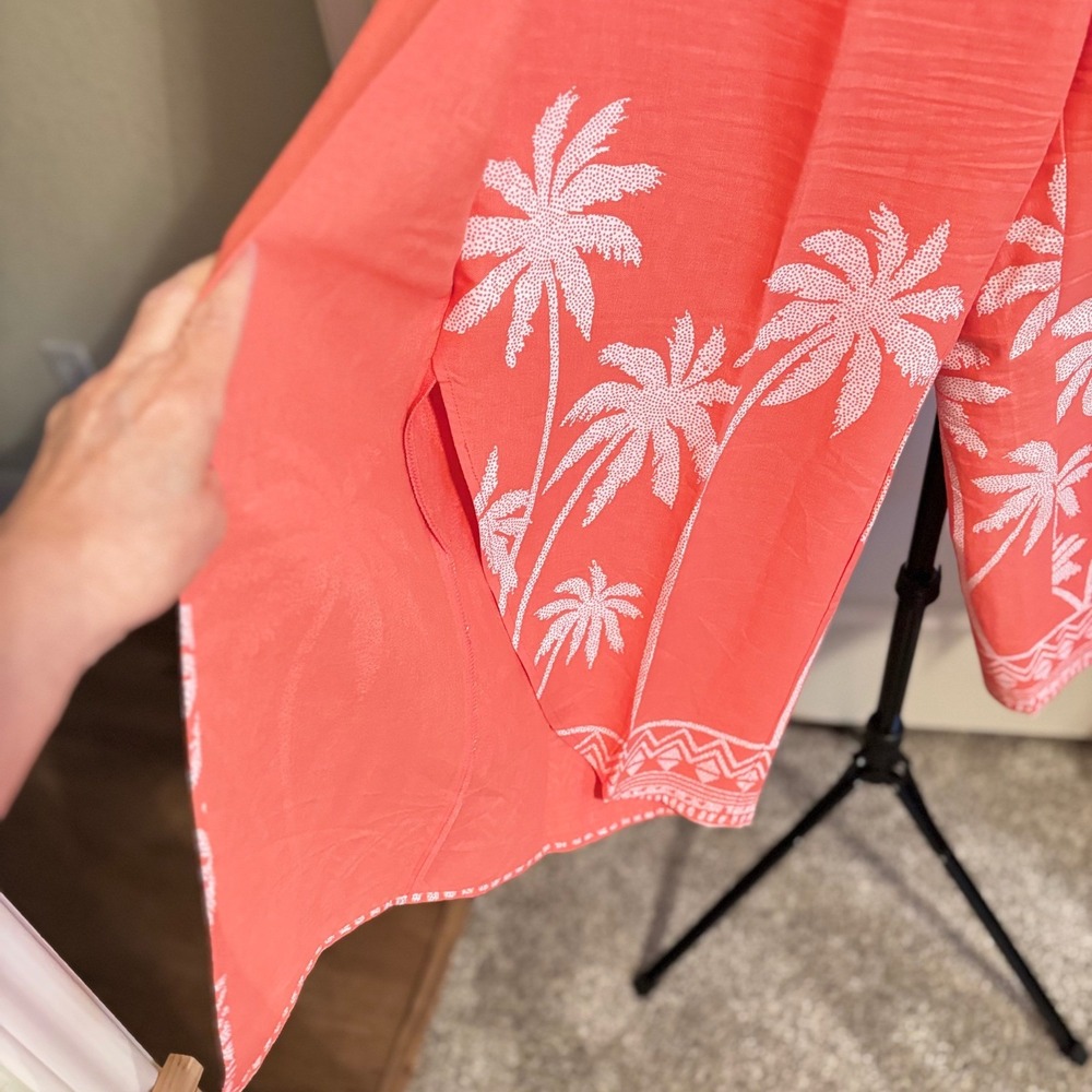 Bellissima Kim Gravel Coral Pink Palm Tree Linen Blend Tie Front Top Pants SET - Picture 12 of 14